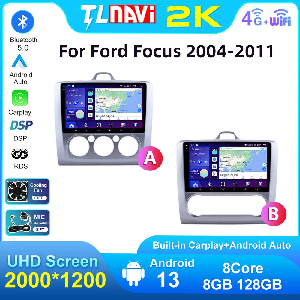 for Ford Focus 2 3 Mk2 2004-11 Android Auto CarPlay Car Stereo Radio GPS Screen