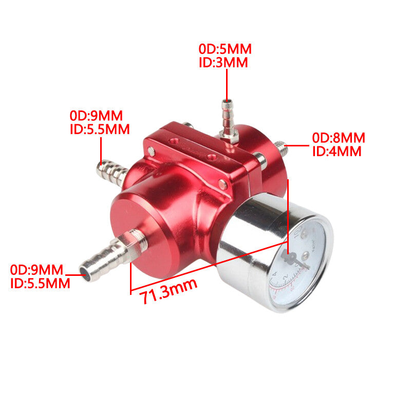 Adjustable Fuel Pressure Regulator Gauge Fitting Kit Red Aluminum Universal