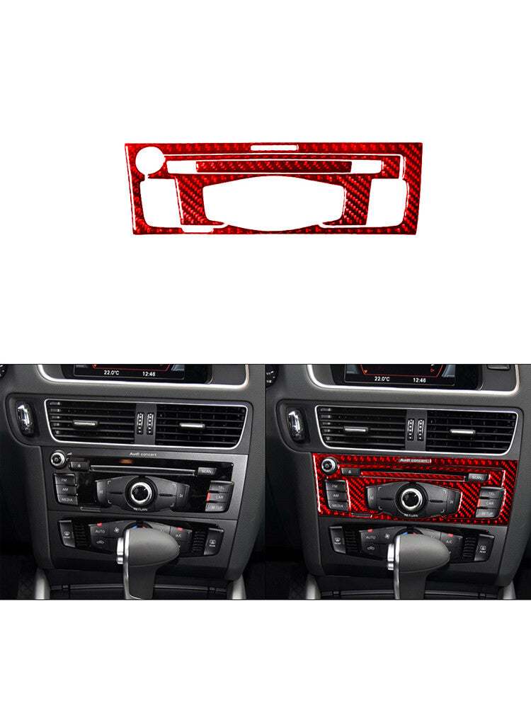 for Audi Q5 2009-2017 Red 3Pcs CD Player Radio Trim Cover Decor Carbon Fiber