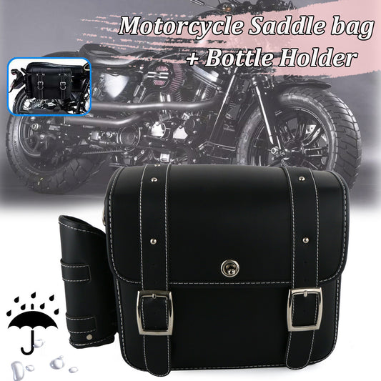 Universal PU saddlebag/luggage bag/motorcycle saddlebag with bottle holder, black.