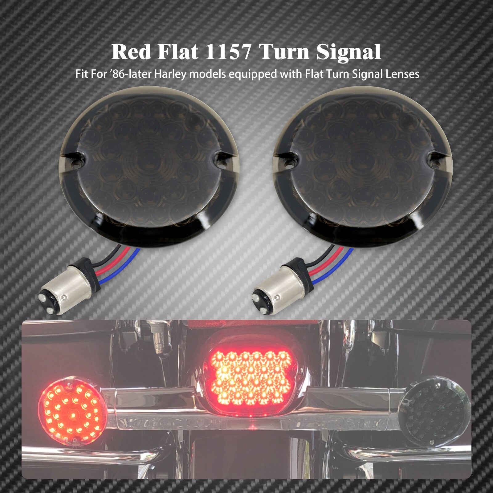 Red 3 1/4 FR 1157 LED Flat Lens Running Turn Signal Light Fit for Harley 86-23