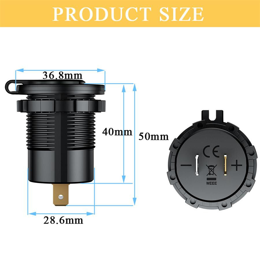 12V-24V Dual USB Car Charger Power Socket Outlet W/LED Voltmeter ON OFF Switch
