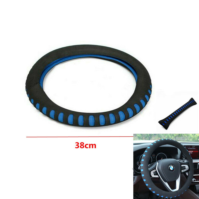 Diameter 38cm Car Steering Wheel Cover Diameter Steering EVA Punching Blue/Black