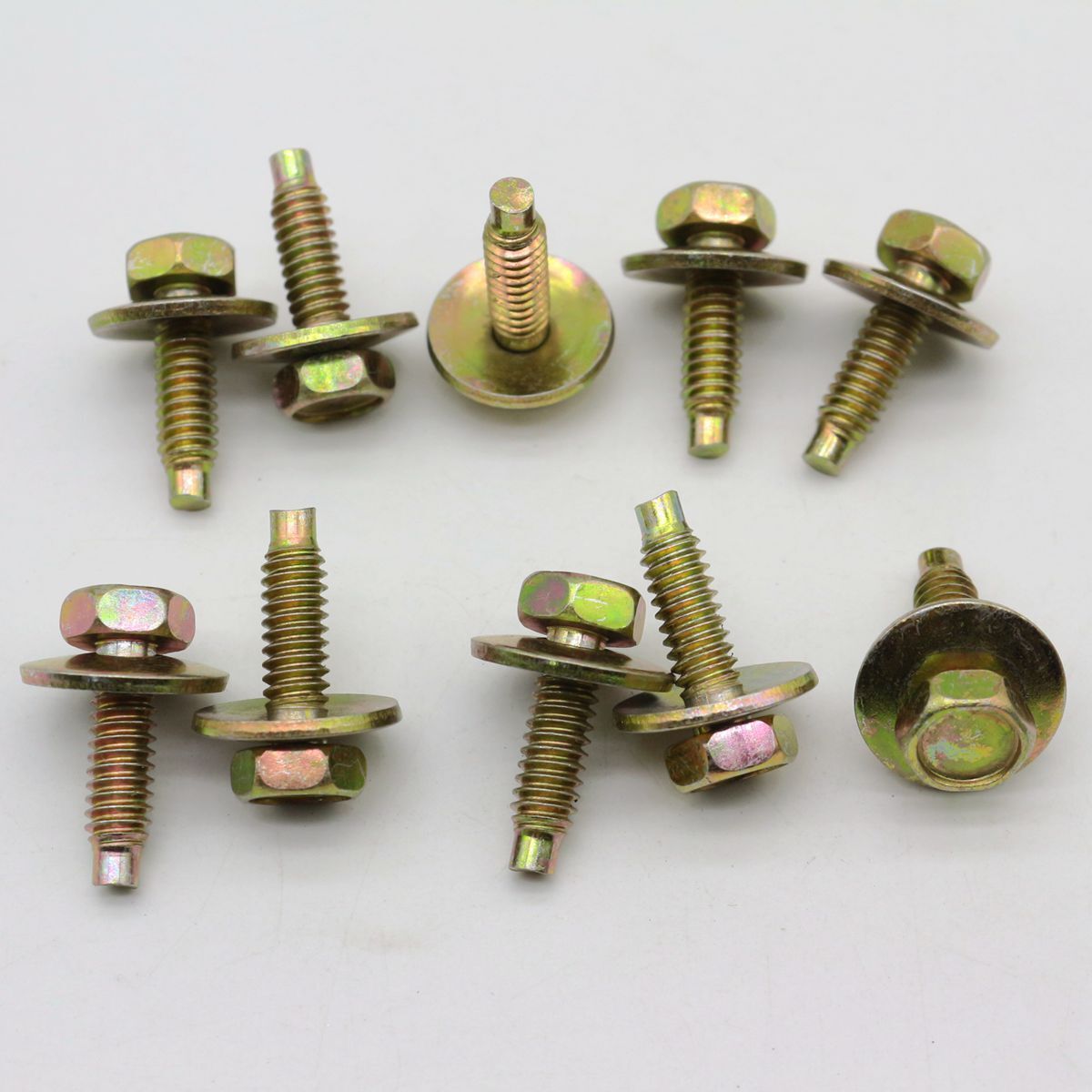 10 Body Bolts 1/4-20 X 7/8 3/4 Washer O.D. 7/16 Hex Head With Dog Pt for Ford