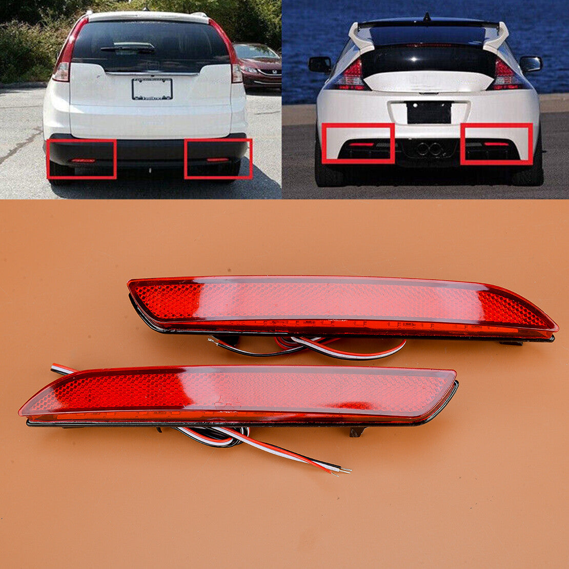 Red Lens LED Rear Bumper Reflector Brake Light Fit for Honda CR-Z CR-V 11-14