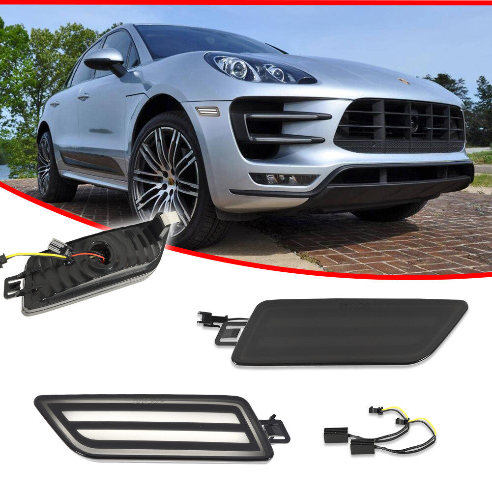 White LED Smoke Turn Signal Side Marker Lights for 14-24 for Porsche Macan 95B