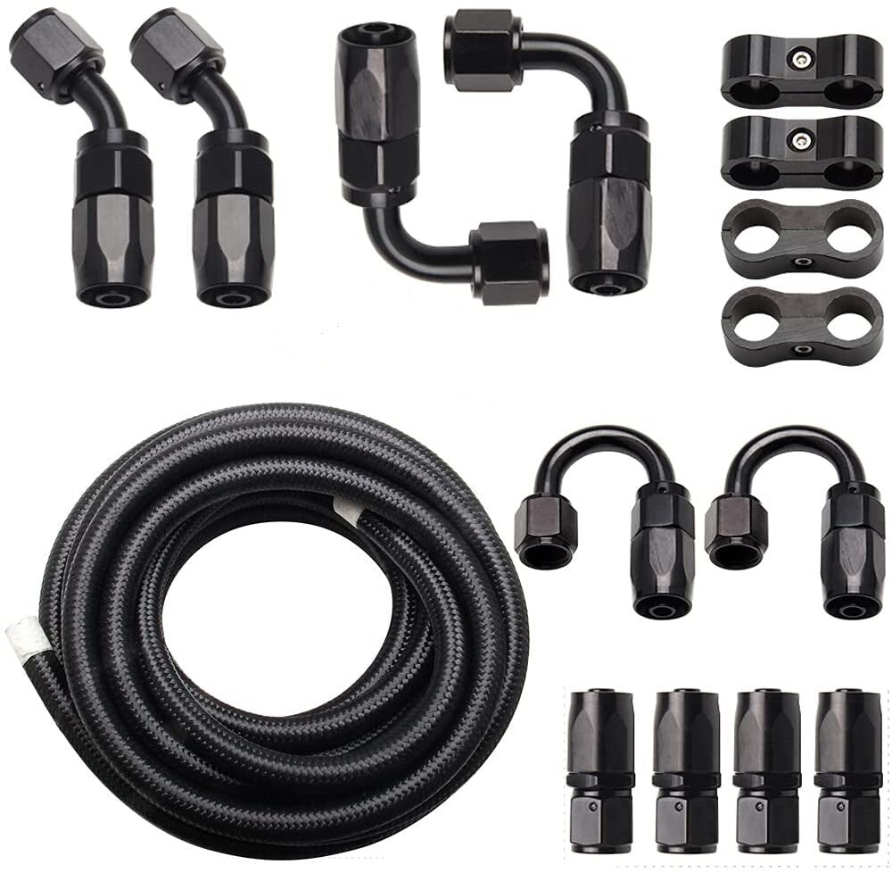 20-foot 8-amp black nylon and stainless steel braided fuel hose fuel line