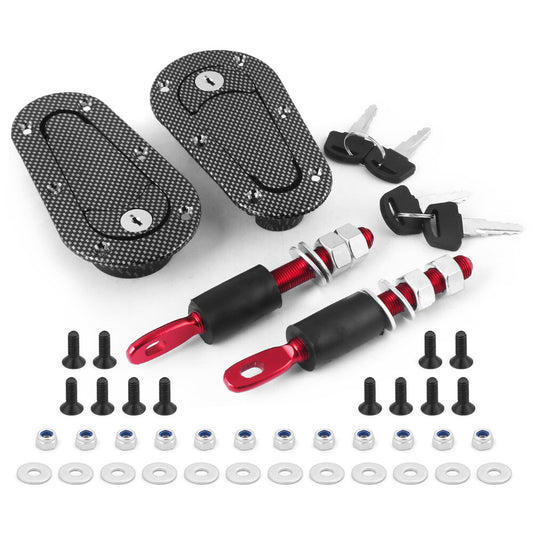 Car Hood Latch Pin Kit Carbon Fiber Style Racing Engine Bonnet Latch Lock Kit