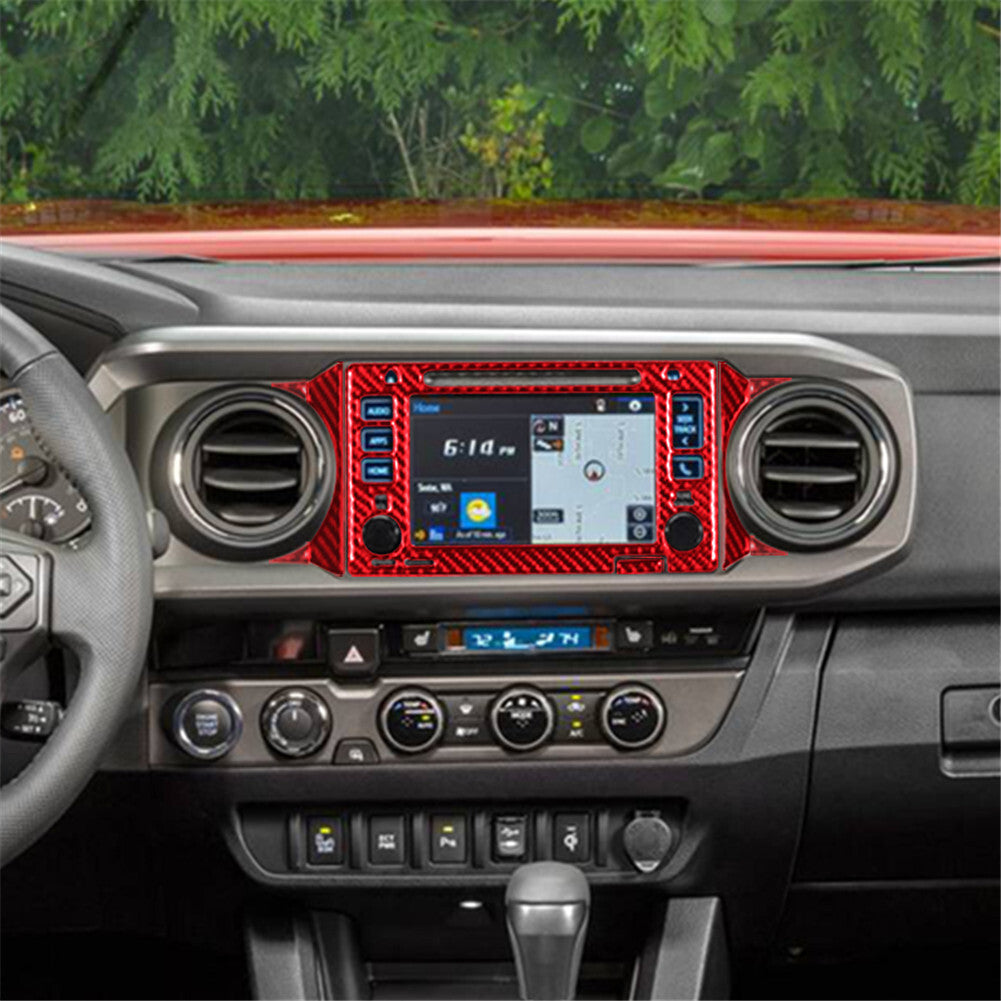 8Pcs Carbon Fiber Navigation Screen Cover Trim for Toyota Tacoma 2016-2021 Red