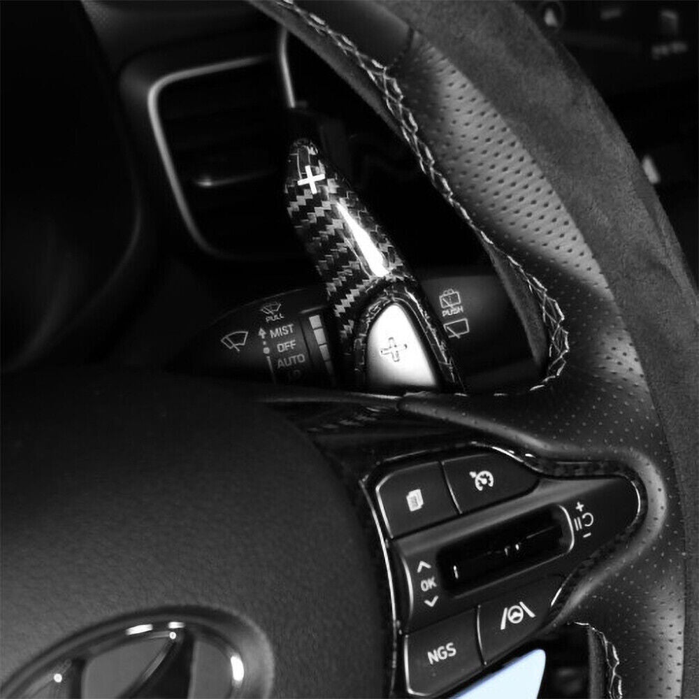 Black Real Carbon Fiber Steering Wheel Shift Paddle Extension for Hyundai Kona N