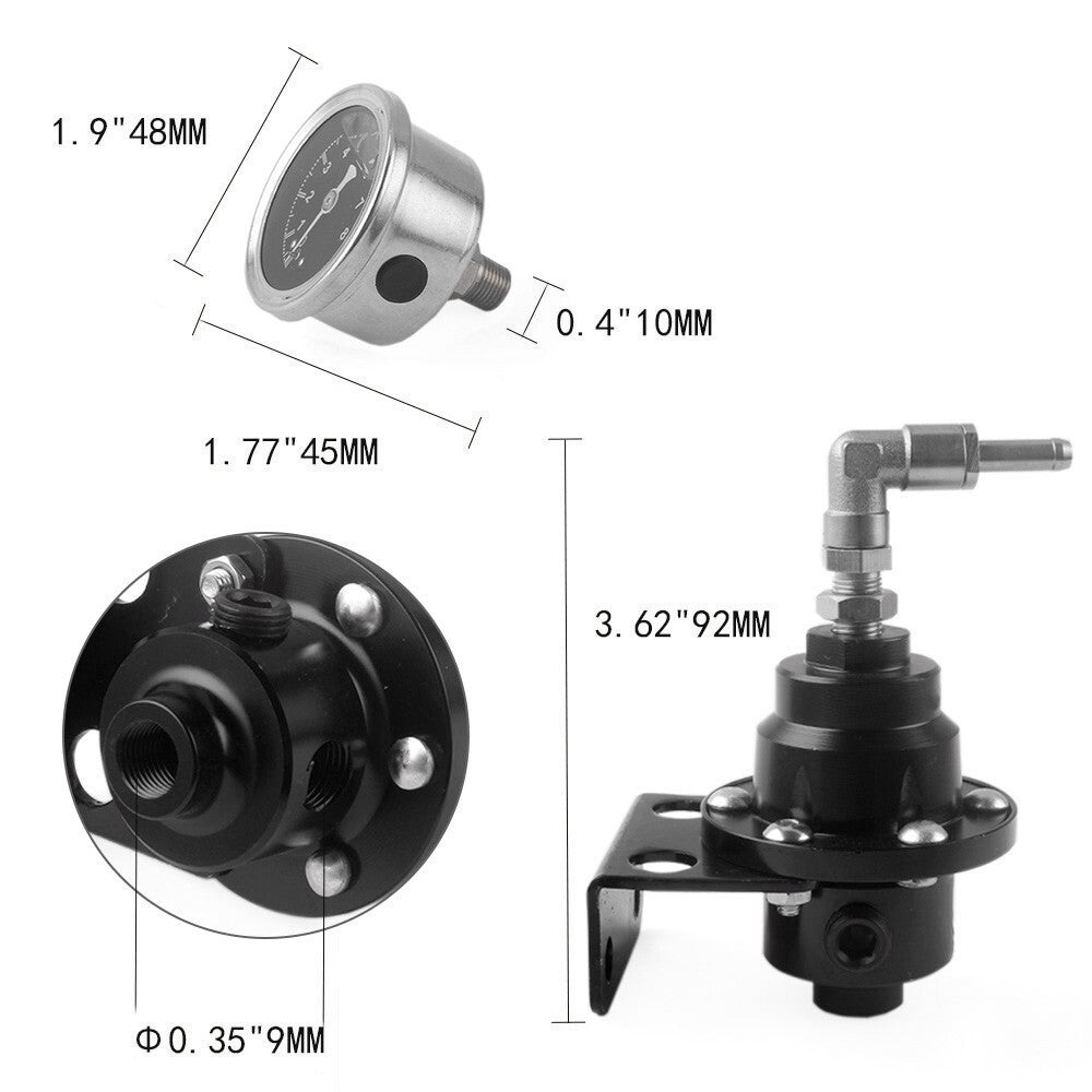 Black Universal Adjustable Car Fuel Pressure Regulator with Oil Gauge Kit
