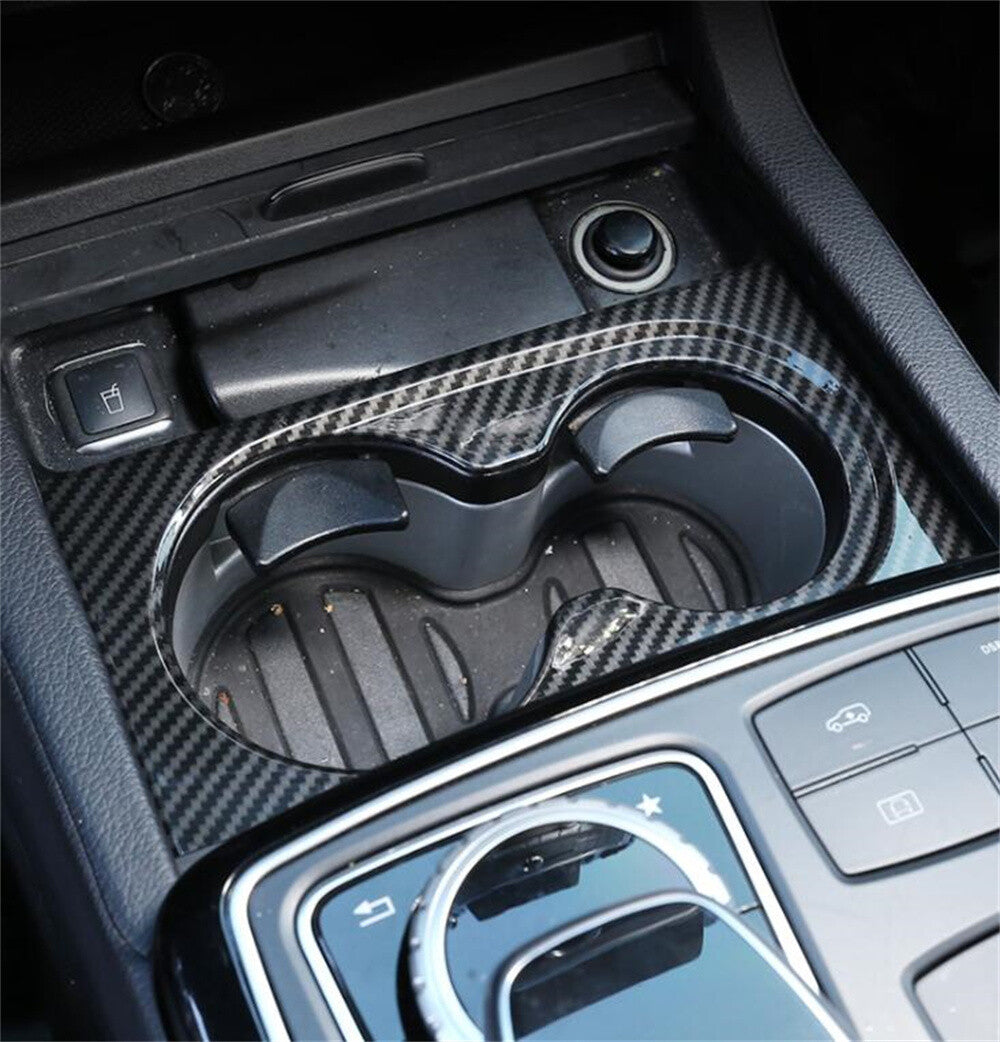 Carbon ABS Central Control Cup Holder Panel Cover for Benz GL GLE GLS ML 2013-19