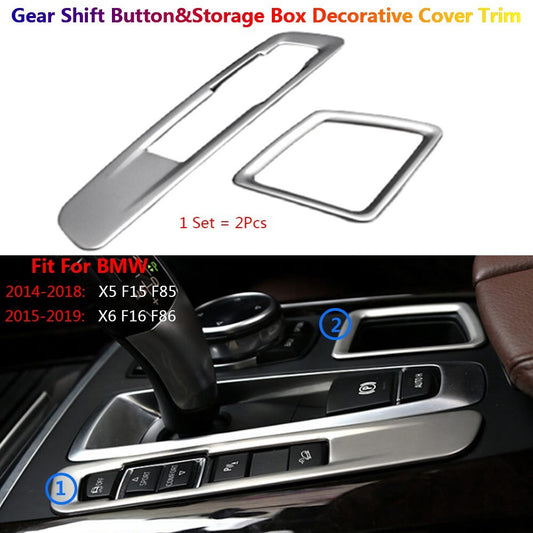 2Pcs Stainless for BMW X5 X6 F15 F16 Car Gear Shift Panel Storage Box Cover Trim
