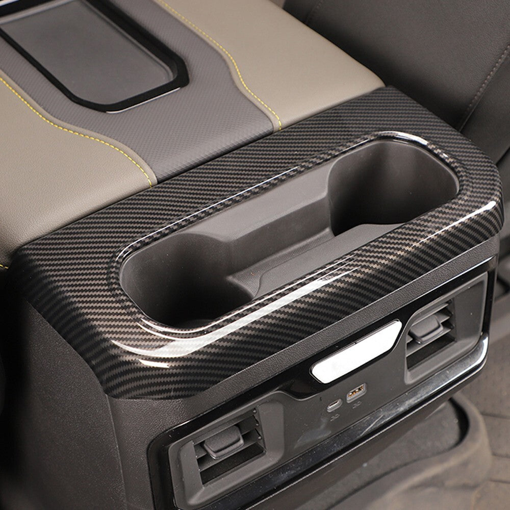 Armrest Box Rear Cup Holder Cover Trim for Chevrolet Silverado Carbon Fiber