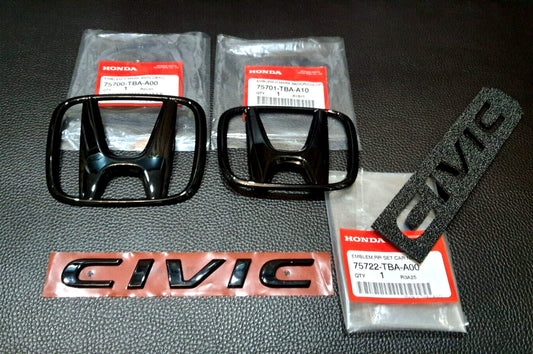 1 Double for H+CIVIC FC FK Black Glossy Logo Embroidered Badge for CIVIC FC FK 2015-2021