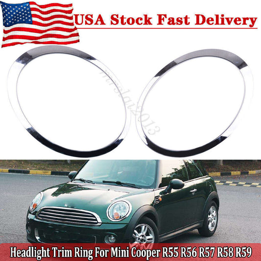 Front Right + Left Chrome Headlight Trim Ring for Mini Cooper 2007-2015