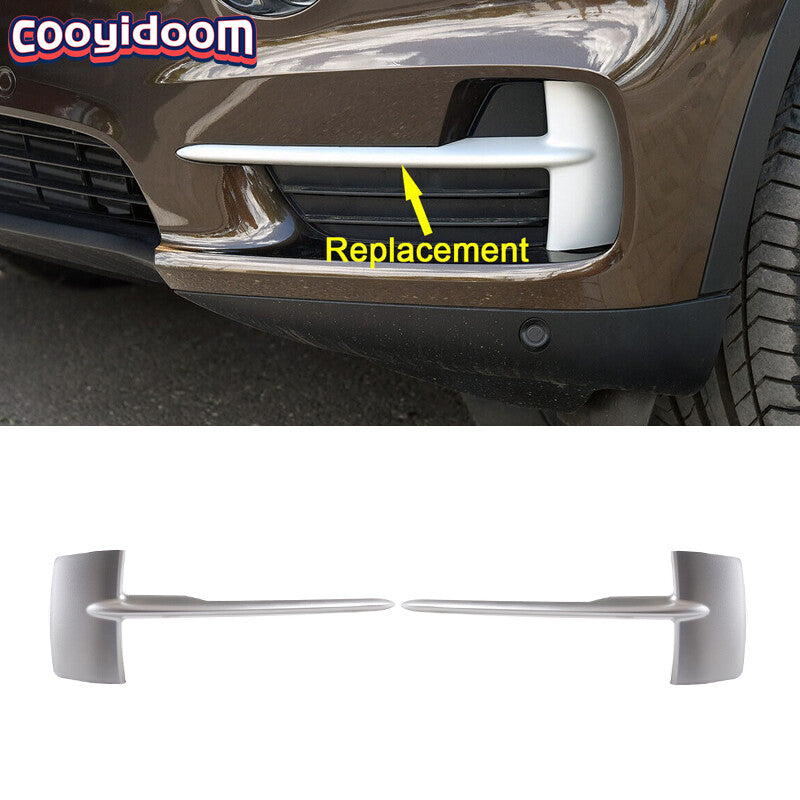 1 pair of molded silver trim pieces for the front bumper side grille of a 2014-18 for BMW X5 F15.