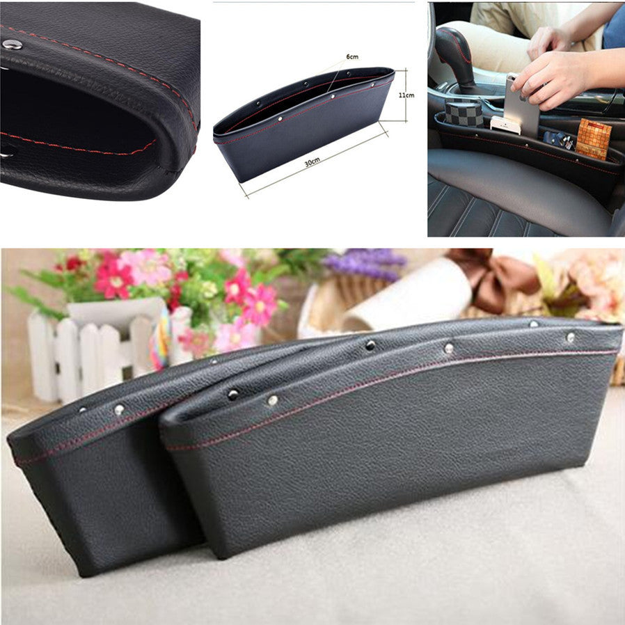 2 Pcs Black PU Leather Car Autos for Seat Catcher Box Caddy Gap Slit Organizer Bag