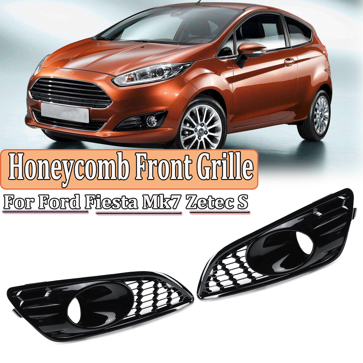 Gloss Black Honeycomb Front Fog Light Covers Grilles for Ford Fiesta Mk7 Zetec S