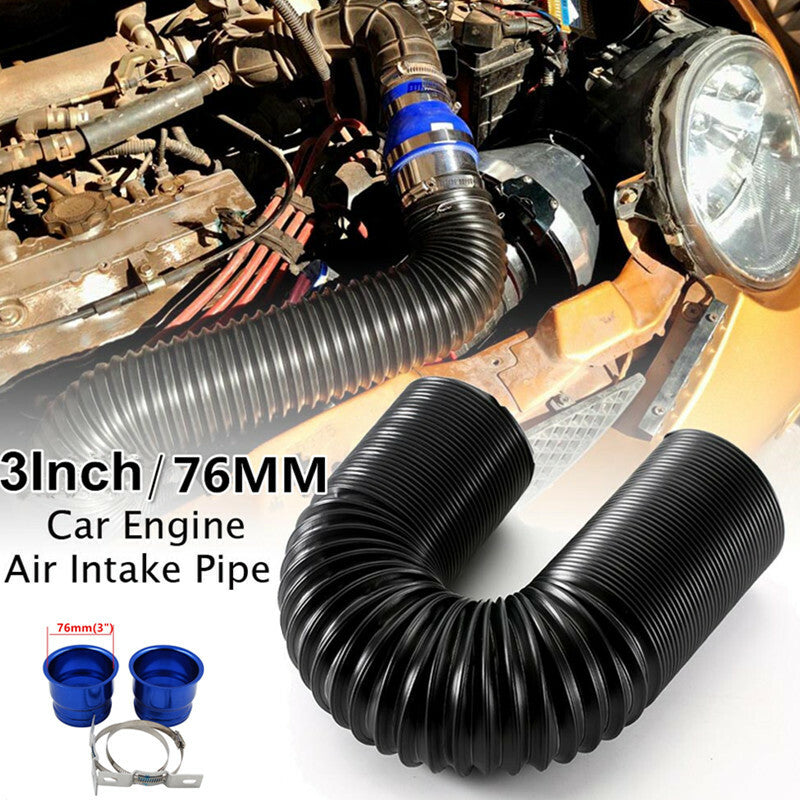 Car Modification Tube 76MM Air Intake Pipe Flexible Cold Ducting Feed Hose Pipe