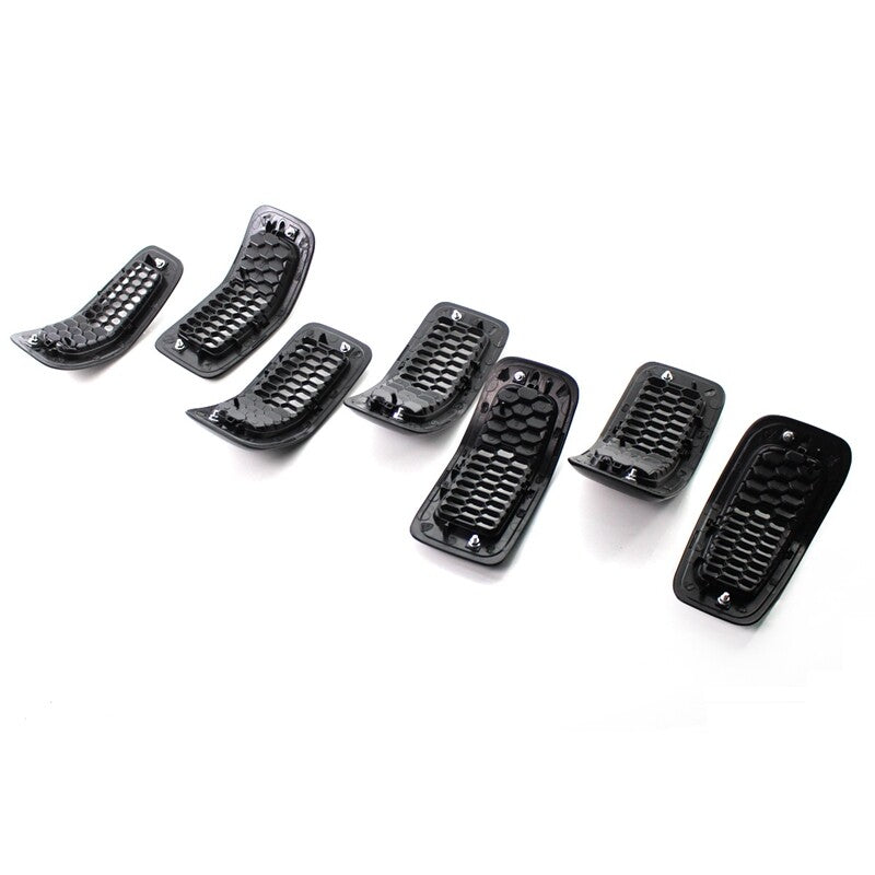 7-Piece Front Grille Cover Barbecue Insert Trim Cover Gloss Black for Jeep Cherokee 14-18