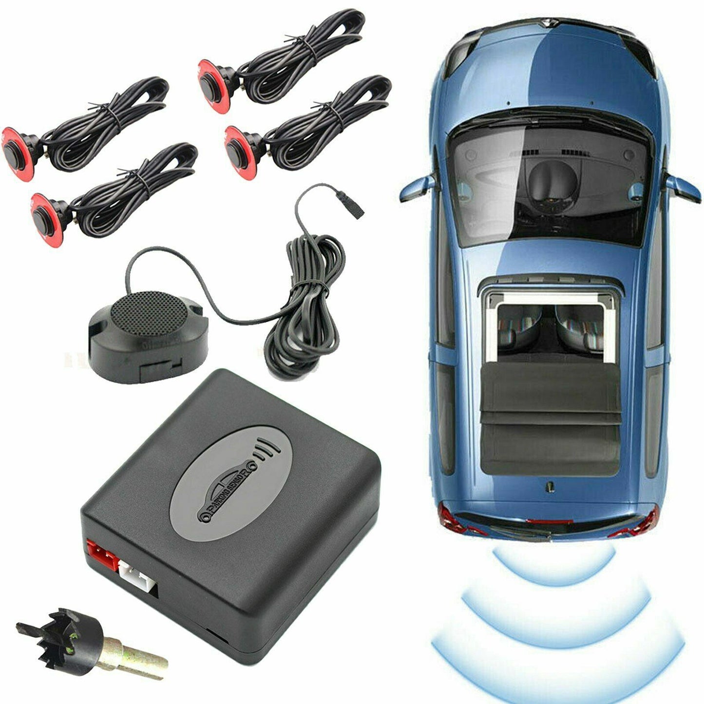 4 Parking Sensors Buzzer Car Reverse Backup Rear Radar System Sound Alarm AT