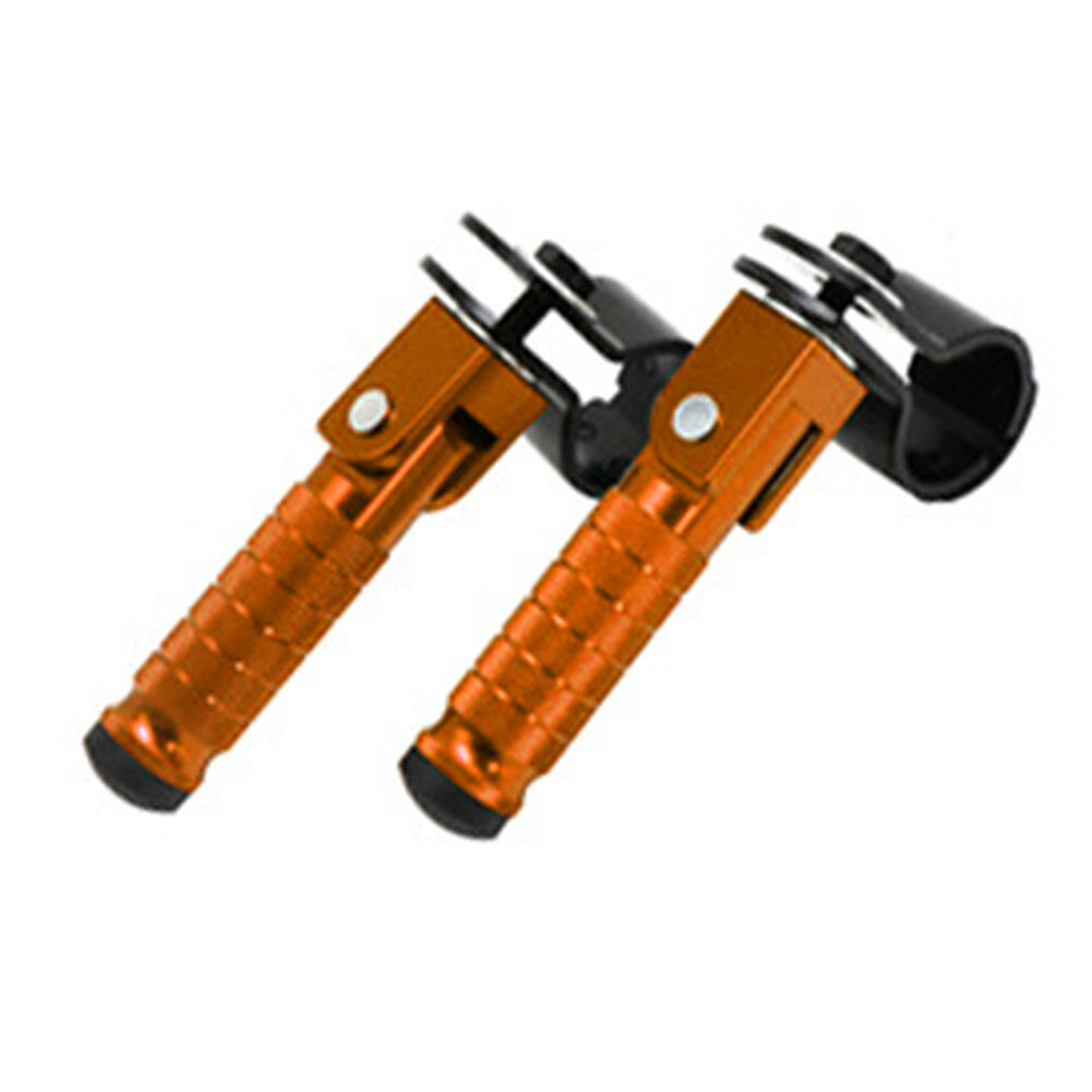 2X Motorcycle Folding Rearsets Folded Footrest Foot Pegs Pedal Orange Universal