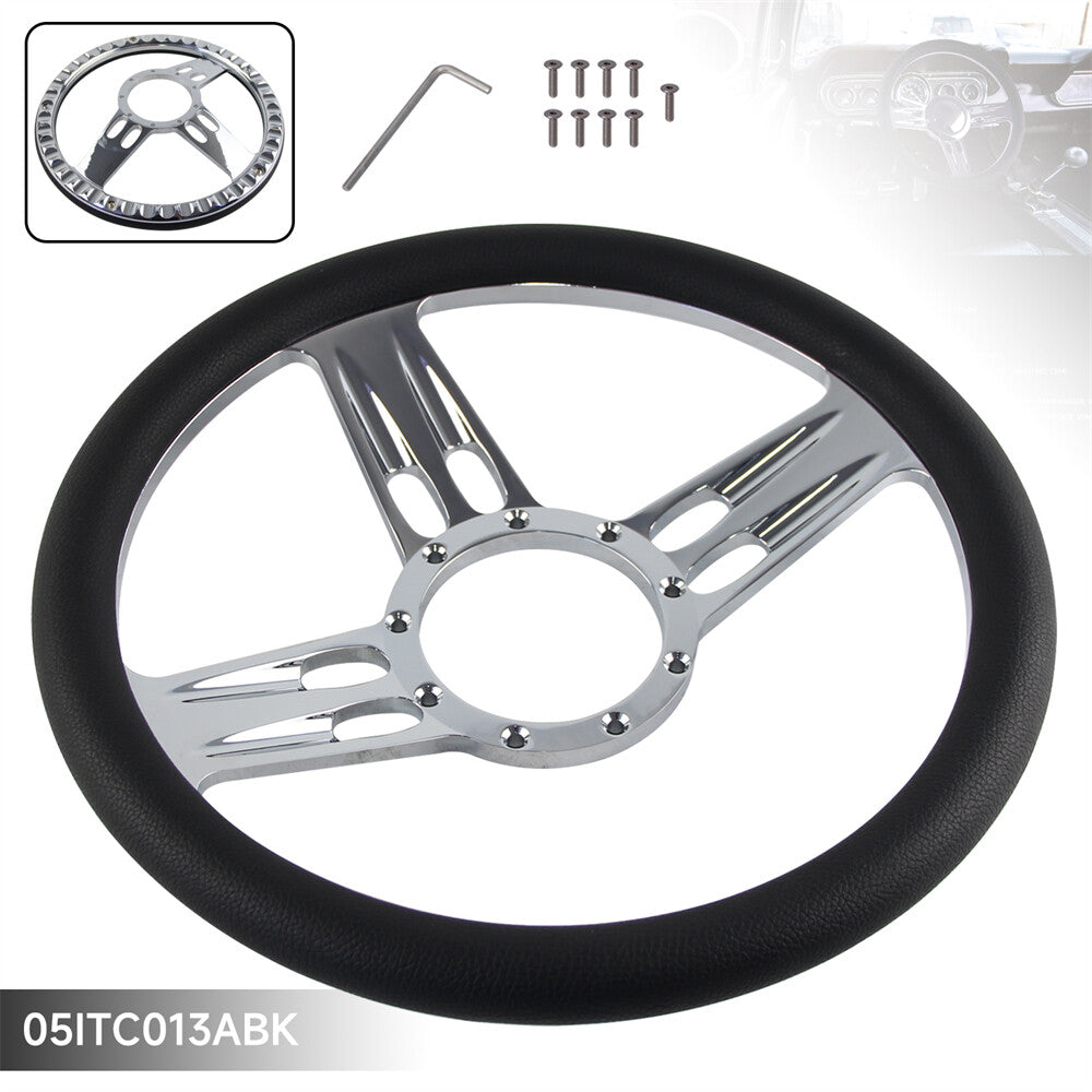 14 9 Hole Chrome Aluminum Half Wrap PVC Steering Wheel for Chevy for GMC IDIDIT