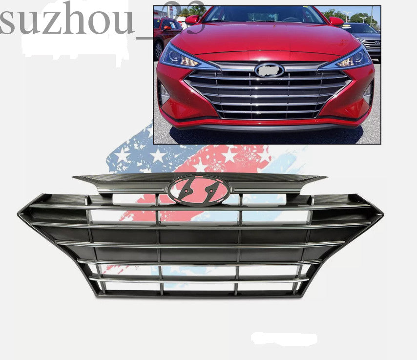 Fit For 2019 2020 for Hyundai for Elantra Front Upper Bumper Grille Black Chrome Trim