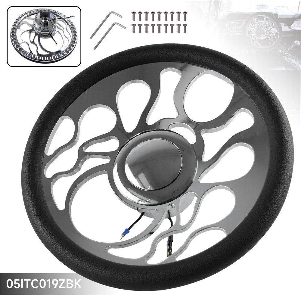 14 Chrome Half Wrap PVC 9-Bolt Steering Wheel+Horn for Chevy for GMC for Cadillac for Buick