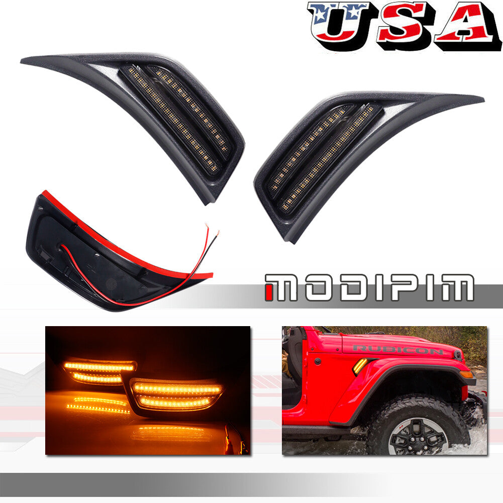 Amber LED front fender side marker turn signals for 2018-2023 for Wrangler JL