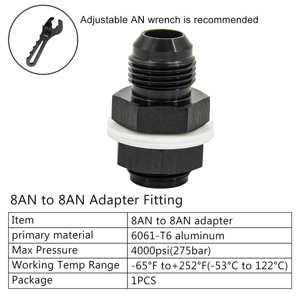 4Pcs Black 8 AN AN8 Flare Fuel Cell Bulkhead Fitting With Teflon Washer AN8