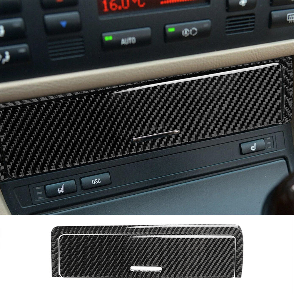 Two carbon fiber central Starage box cover trims for BMW 3 Series E46, 1998-05