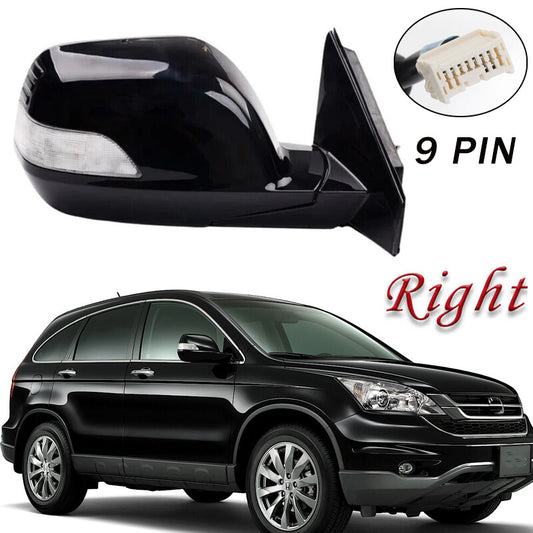 Suitable for Honda CRV 2007-2011, right black door side mirror with turn signal light and heating, 9-inch.