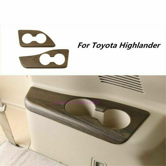 2X Wood Grain The Third Row for Seat Water Cup Cover for Toyota Highlander 2014-2019