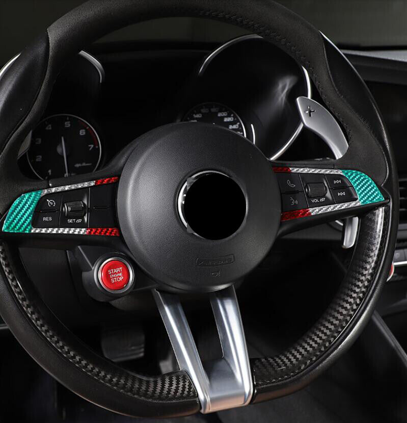 3Colors Carbon Fiber Steering Wheel Button Cover for Alfa Romeo Giulia 2017-2019