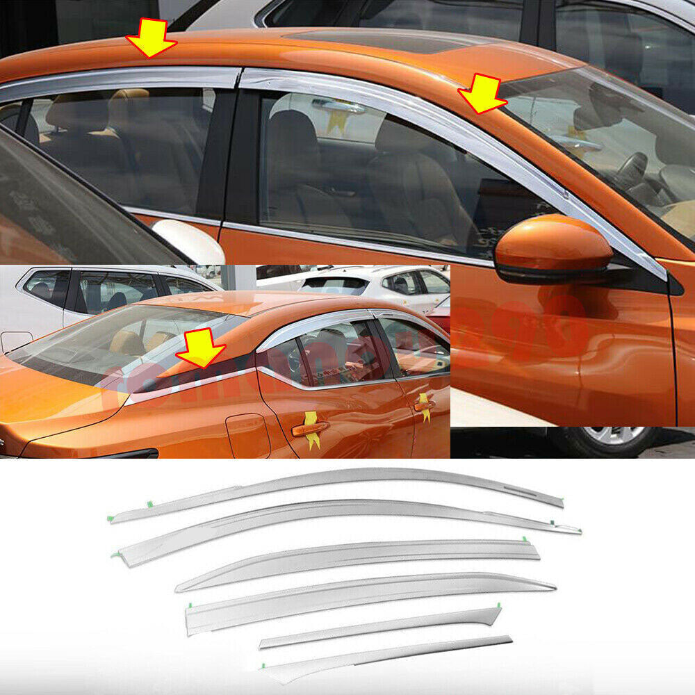 for Nissan 2020-2023 Sentra Chrome ABS Window Visor Vent Shade Sun Rain Guard 6x
