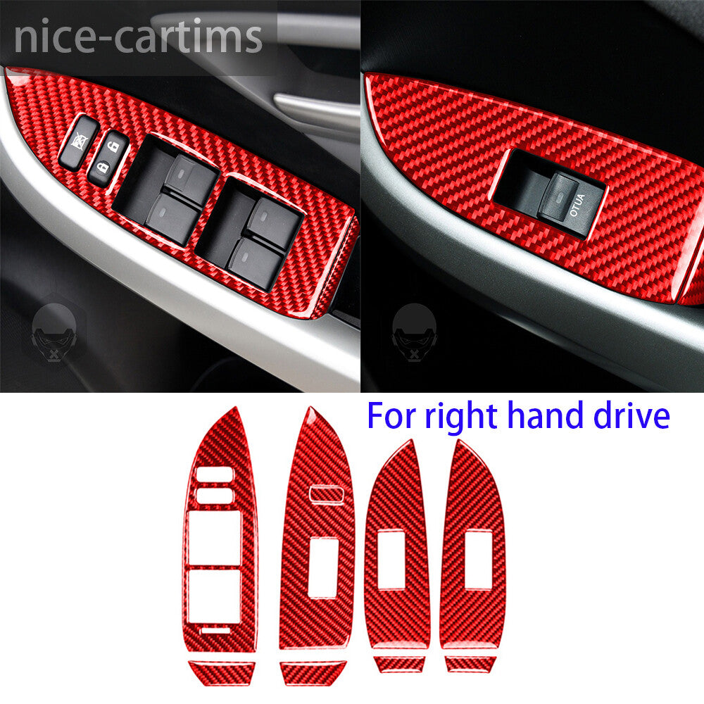 For Toyot@ Prius 2012-2015 RHD Window Lift Switch Button Trim Red Carbon Fiber¡Á8