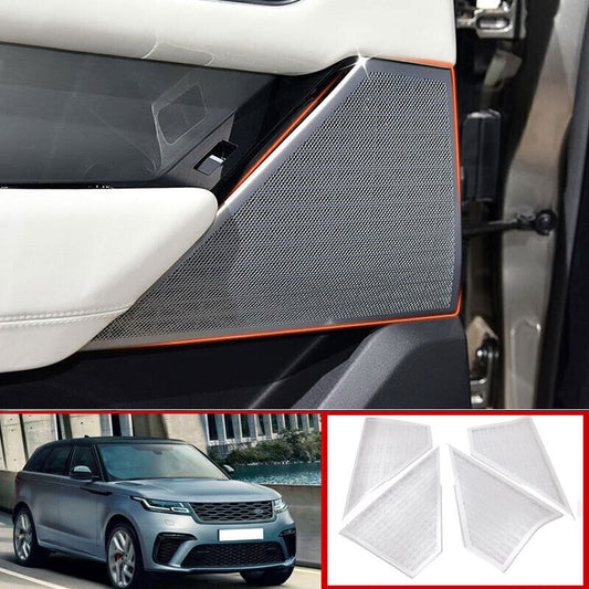 for Range Rover Velar 18-23 Silver Alloy Inner Door Speaker Sound Cover Trims 4X