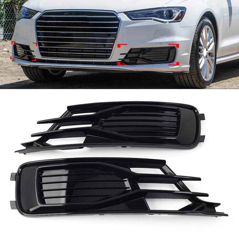 Black Front Lower Bumper Grille Fog Light Grill Cover for Audi A6 C7 2014-2018