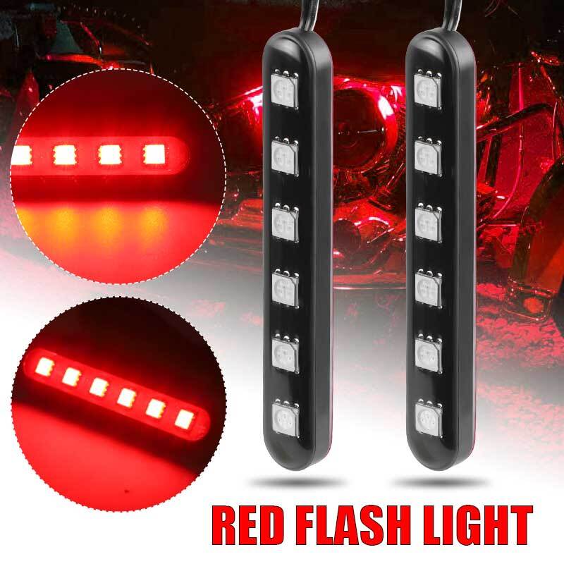 2X Red Motorcycle LED Strobe Flash Warning Brake Tail Light Strip Bar Universal