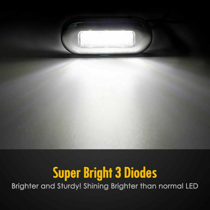 10pcs Marine Boat LED Oblong Courtesy Light Stair Yacht Deck Clear Stainless 12V
