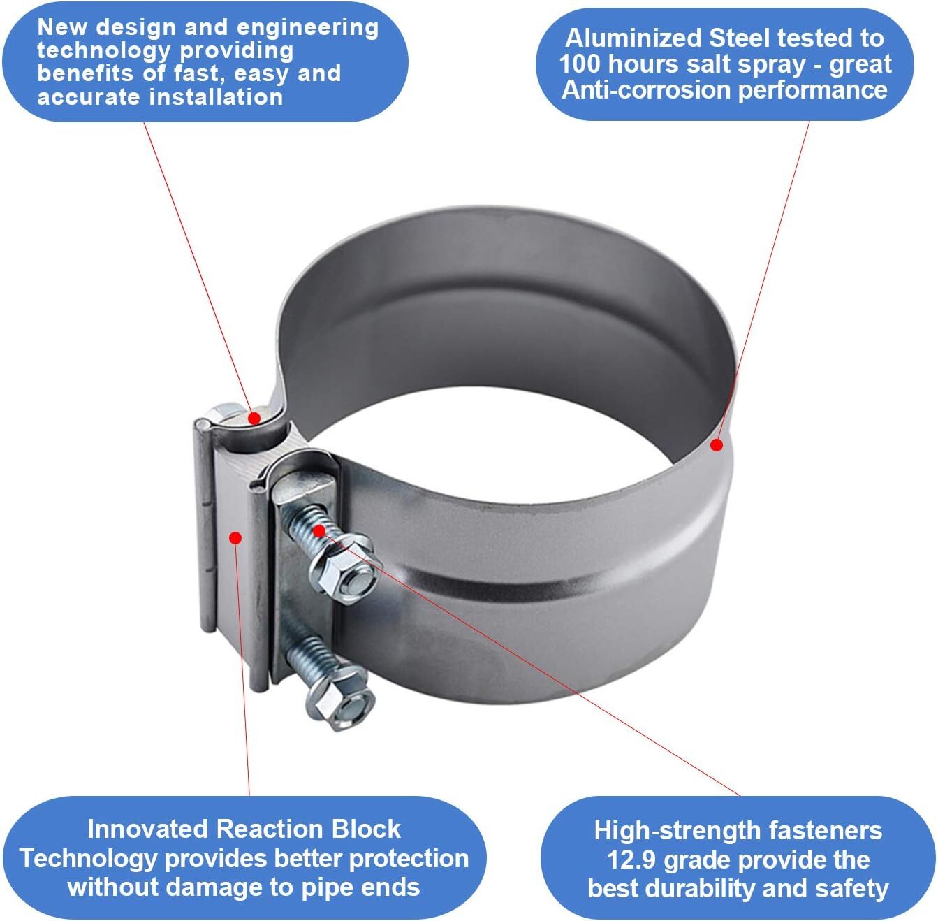 2x 5-inch ring connector exhaust clips, 5-inch exhaust clips, 5-inch aluminum alloy strip clips,