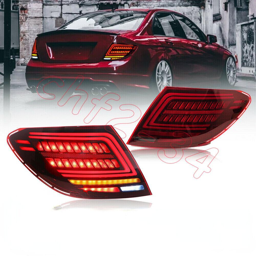 Suitable for Mercedes-Benz W204, C300, C250, C63 (2007-2014), red LED left + right rear taillights (pair).