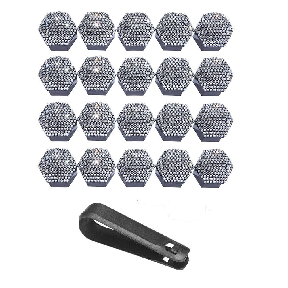 White Rhinestone 20Pcs/set 17mm Wheel Lug Nut Covers Bolt Cap