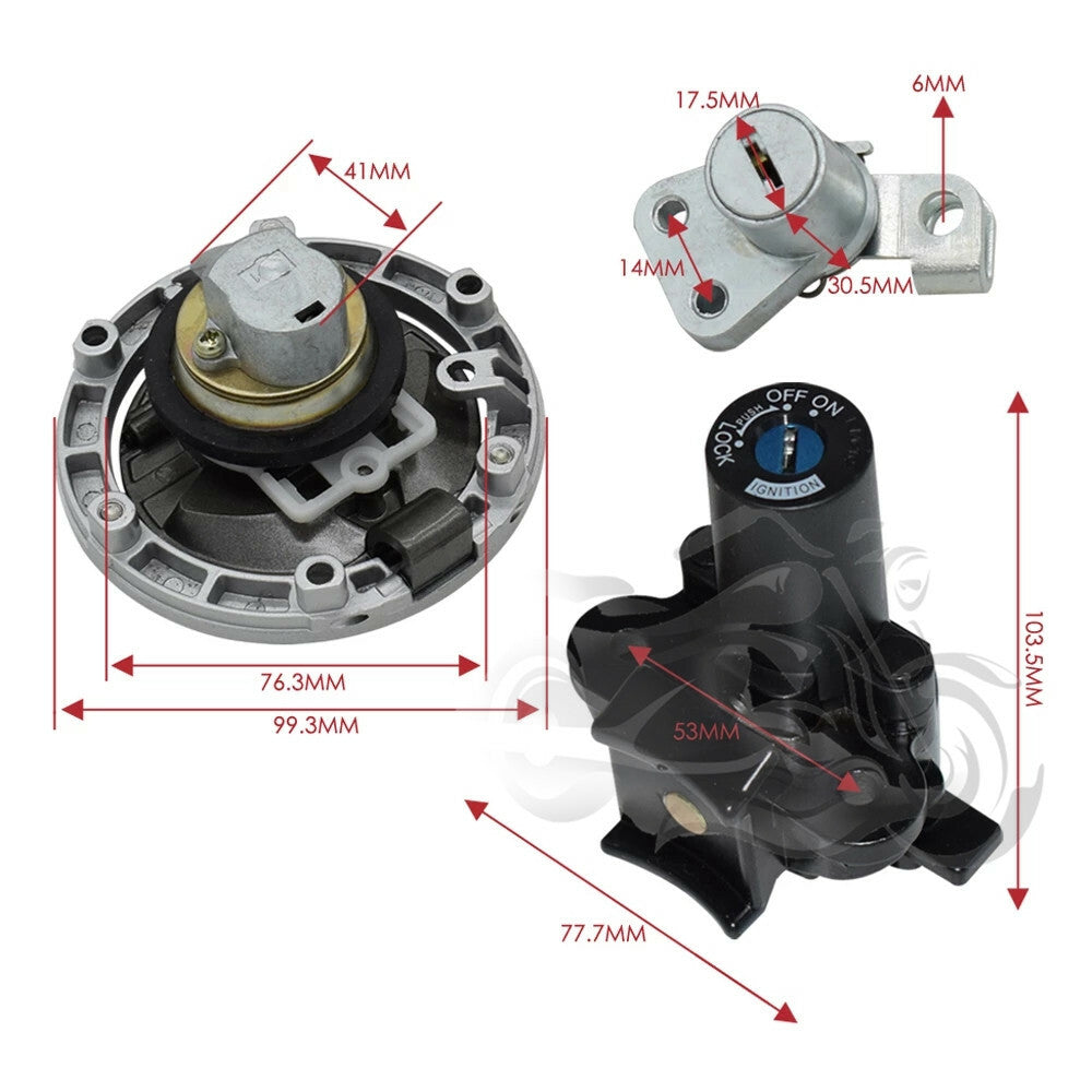 Ignition Switch Fuel Cap Lock Key Set Fit For 250R 08-12 EX 300 13-17