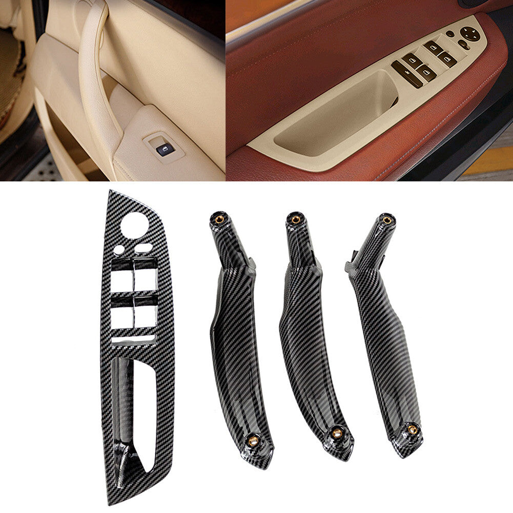4x Inner Door Pull Handle Trim Cover Fit for BMW X5 E70 X6 E71 E72 Carbon Fiber LHD