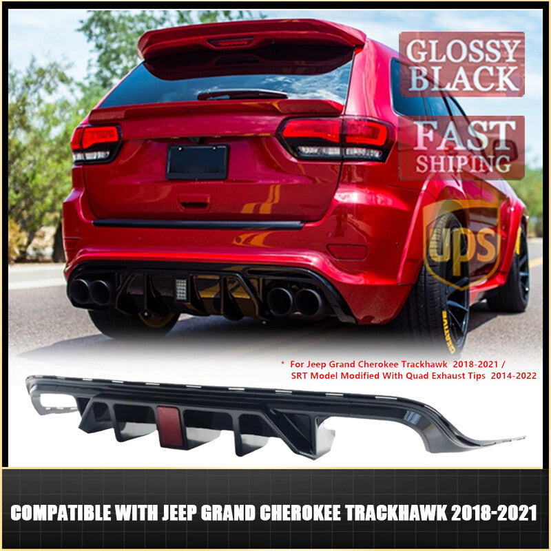 For Grand Cherokee Trackhawk 2018-2021 V2 Shark Fin Rear Bumper Diffuser W/ LED