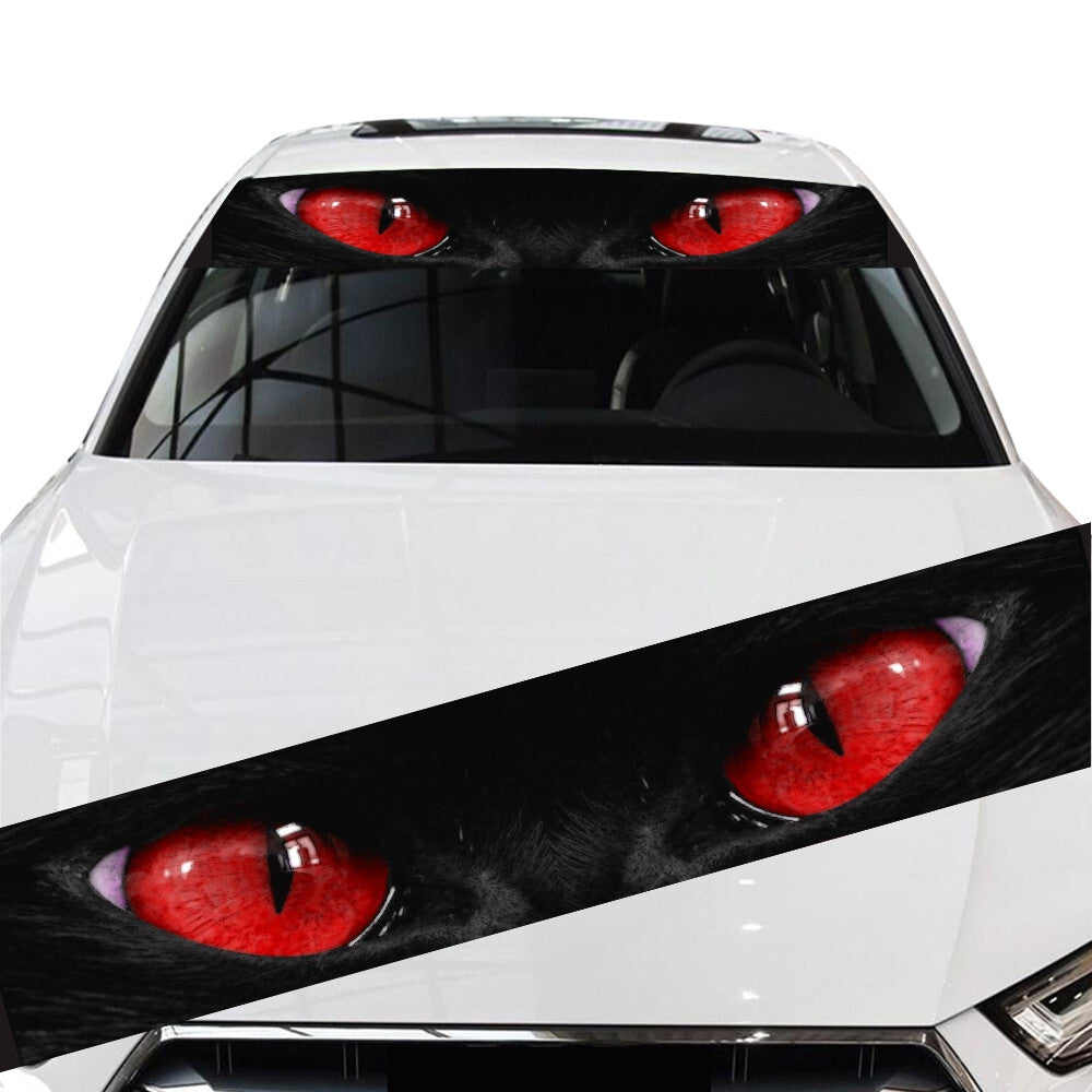 Car Front Windshield Sunshade Decal Window Red Eye Cat Sticker Waterproof
