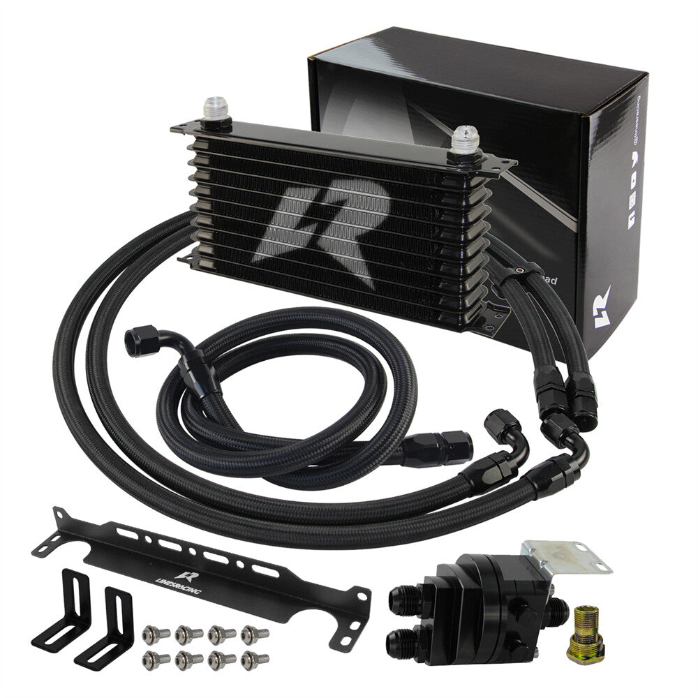 10 Row AN10 Oil cooler Trust w/Bracket+Filter Relocation Adapter Hose Kit Black
